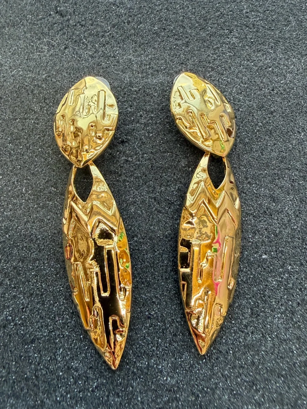 Vintage Avon Gold Tone Mosaic Dangle Convertible Earrings